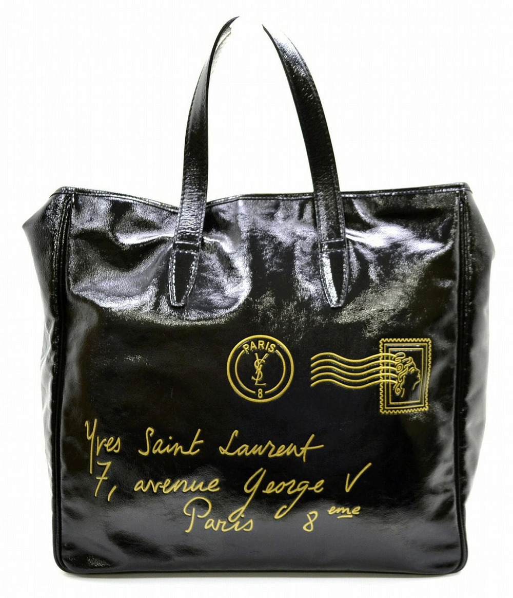 Saint Laurent Yves YSL Yves Y mail Shoulder Tote Bag Enamel Leather Black